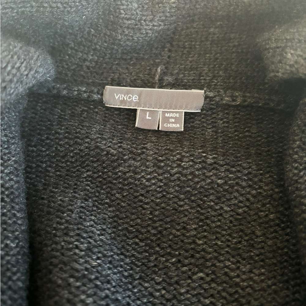 Gray Knit & Black Leather Vince Shawl Cardigan Sz Large - Picture 7 of 10